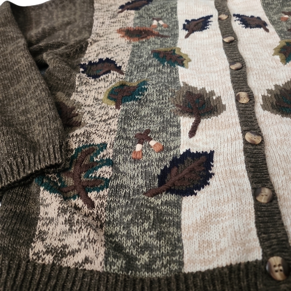 Vintage Dressbarn Fall Leaf Knit Cardigan Cottagecore Earthy L - Picture 10 of 12